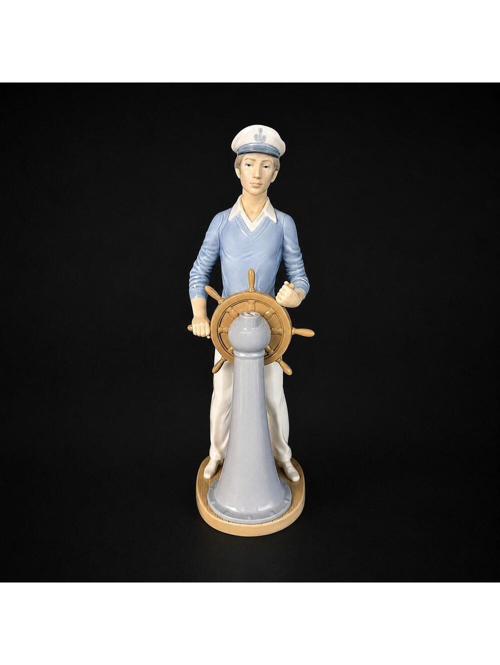 Vintage Lladro Sailor Boy Ship Wheel Porcelain Figurine -Handmade in Spain 13.5"